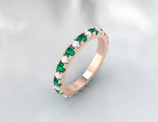 Opal And Emerald Band Full Eternity Wedding Band Christmas Gift