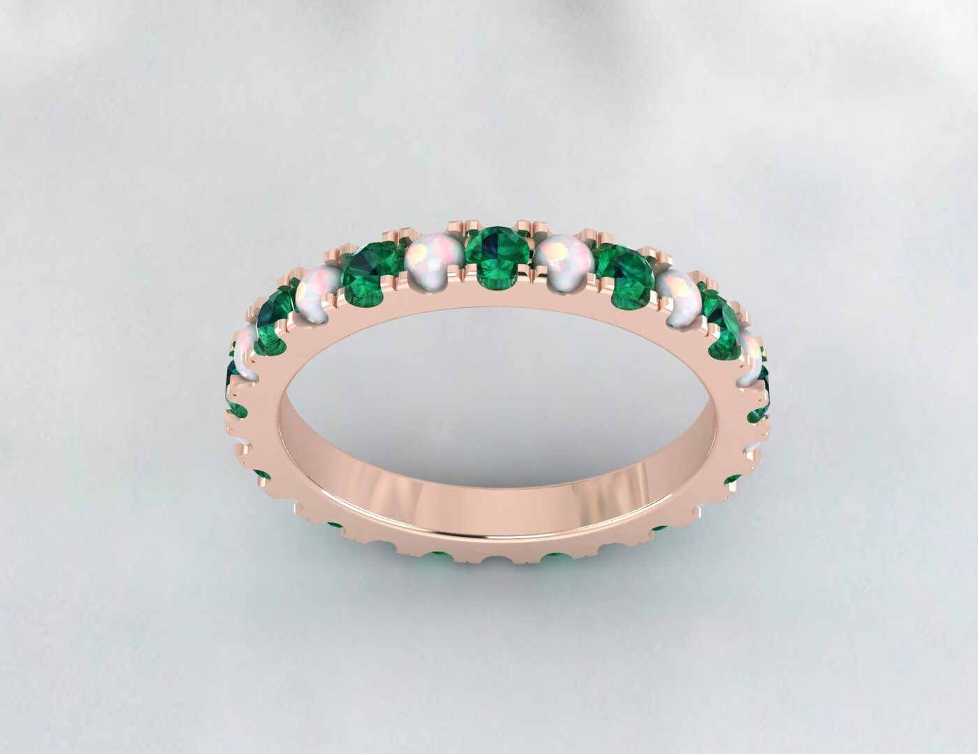 Opal And Emerald Band Full Eternity Wedding Band Christmas Gift