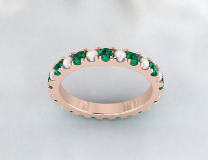 Opal And Emerald Band Full Eternity Wedding Band Christmas Gift