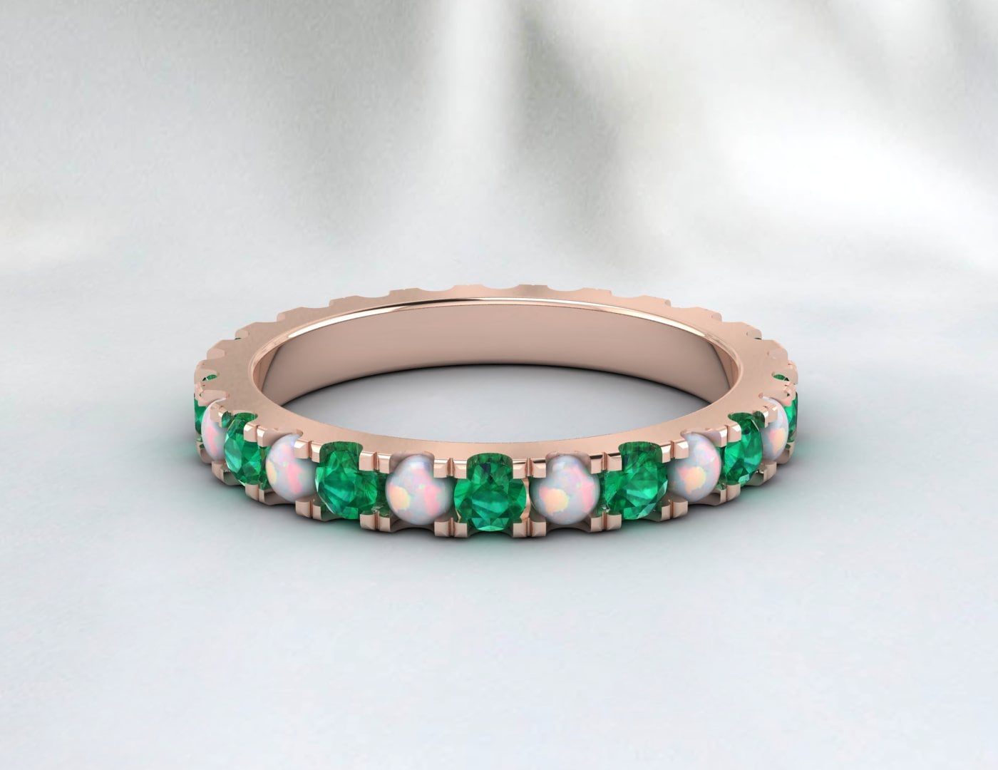 Opal And Emerald Band Full Eternity Wedding Band Christmas Gift