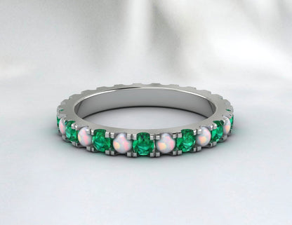 Opal And Emerald Band Full Eternity Wedding Band Christmas Gift