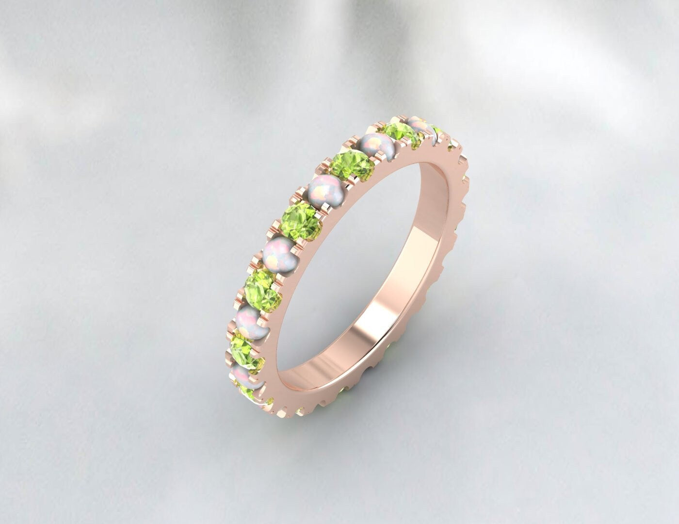 Opal And Peridot Ring Opal Eternity Wedding Band Christmas Day Gift