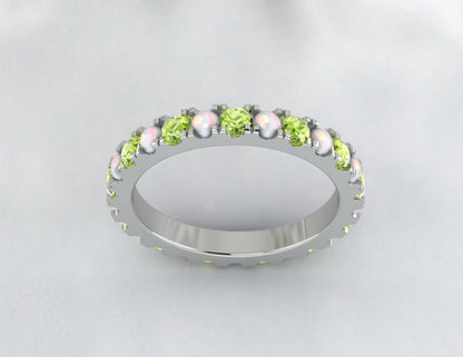 Opal And Peridot Ring Opal Eternity Wedding Band Christmas Day Gift