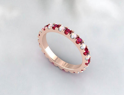 Ruby & Opal Silver Ring Band Full Eternity Wedding Promise Band Gift