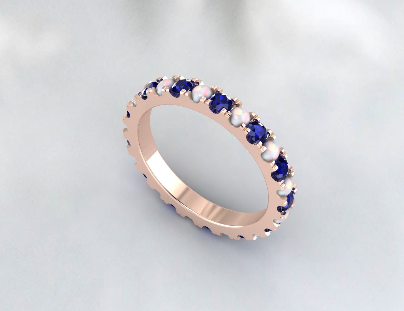 Opal & Sapphire Wedding Band Eternity Matching Band Anniversary Ring