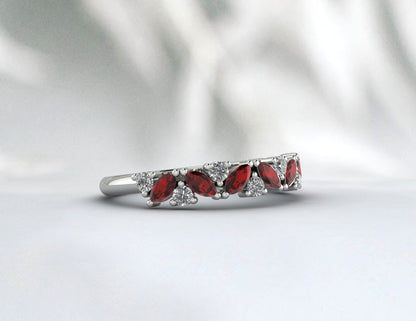 Natural Garnet Marquise Matching Wedding Band January Birthstone Ring