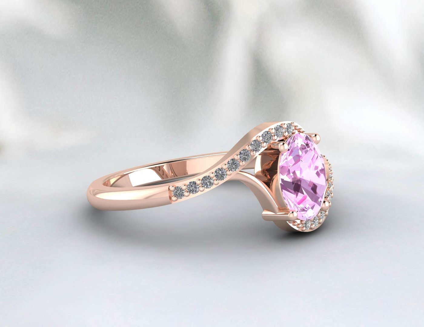 Cadeau de bague de fiançailles en or rose avec diamant taille ovale en saphir rose pour maman