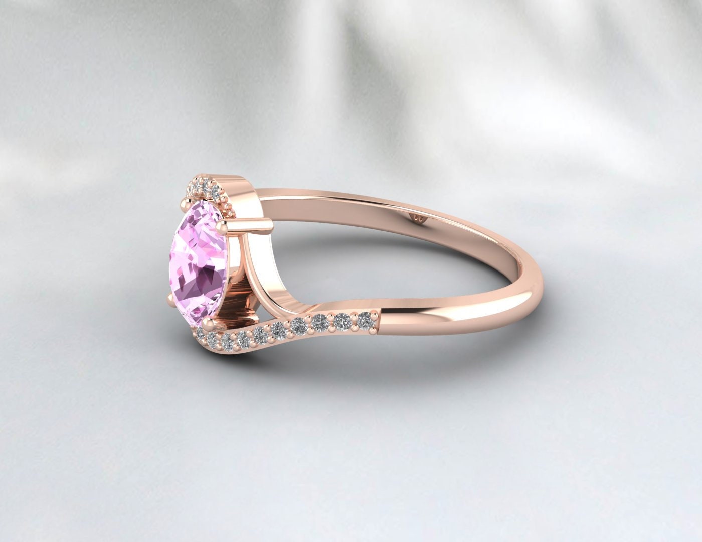 Cadeau de bague de fiançailles en or rose avec diamant taille ovale en saphir rose pour maman