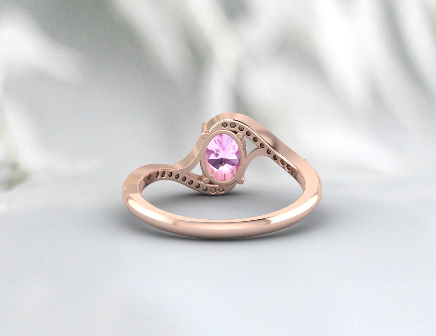 Cadeau de bague de fiançailles en or rose avec diamant taille ovale en saphir rose pour maman