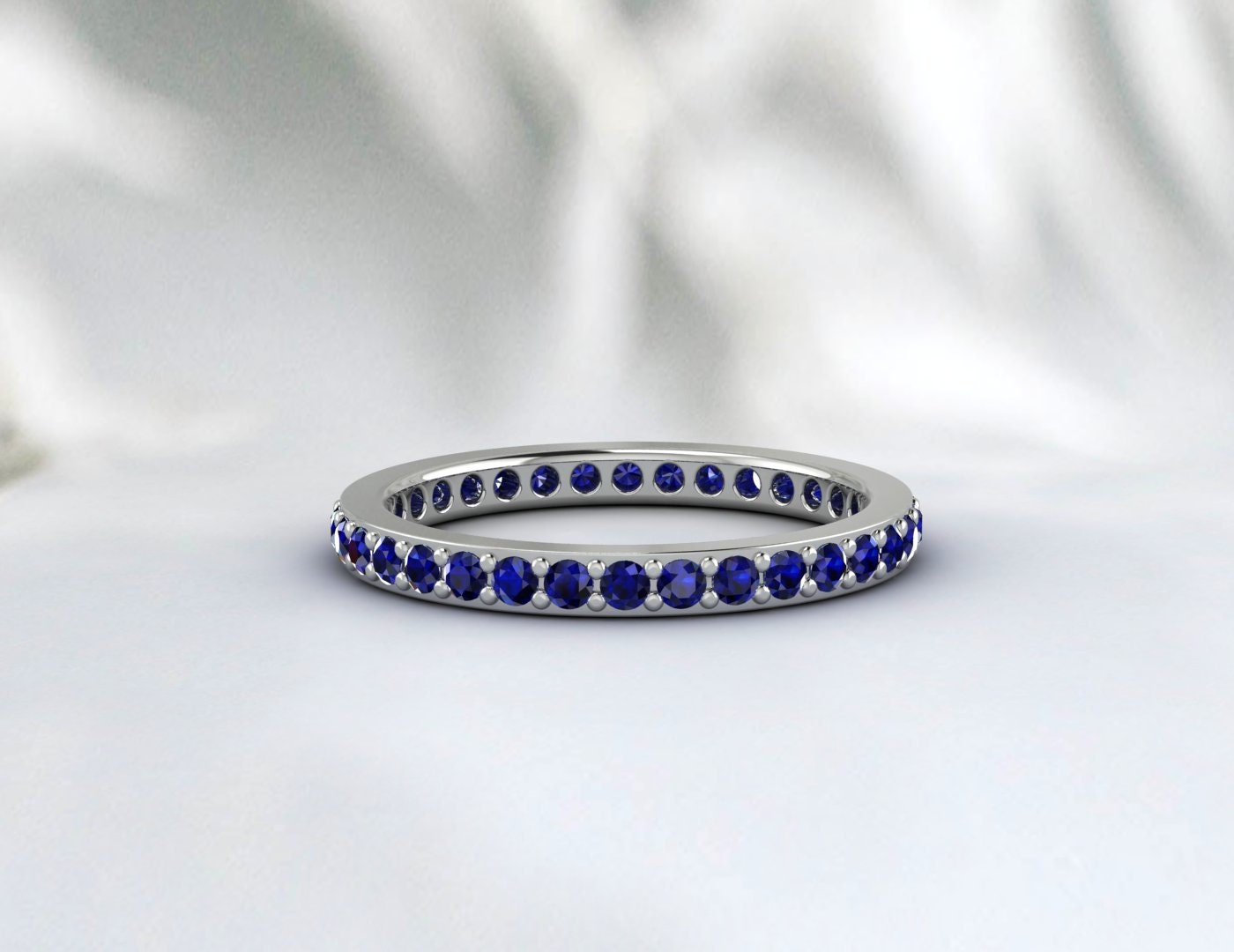 Blue Sapphire Wedding Band Full Eternity Stackable Engagement Ring