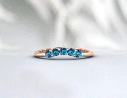 Curved London Blue Topaz Wedding Band Promise Matching Bridal Ring