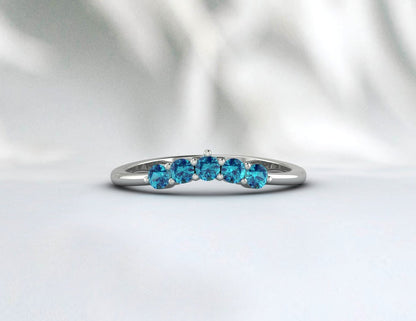 Bague de mariage incurvée avec topaze bleue de Londres, bague de mariée assortie