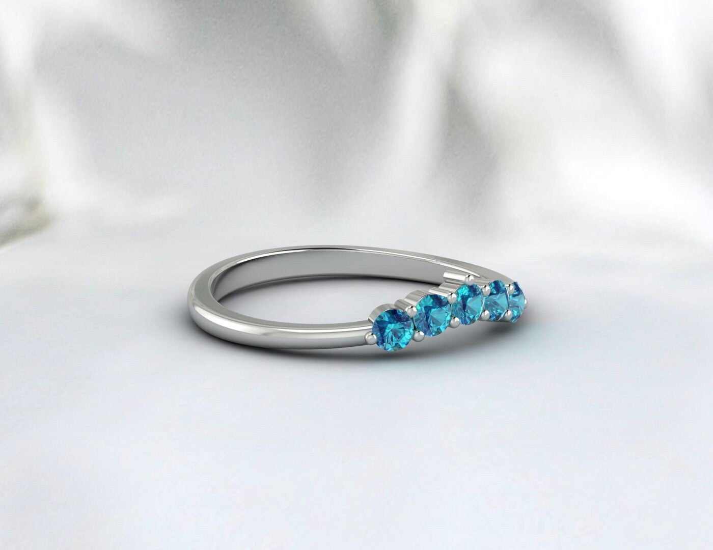 Bague de mariage incurvée avec topaze bleue de Londres, bague de mariée assortie