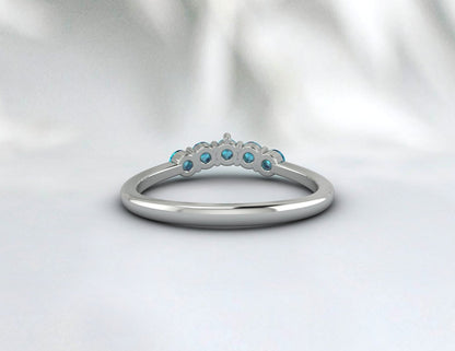 Curved London Blue Topaz Wedding Band Promise Matching Bridal Ring