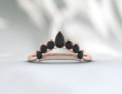 Bague de mariage incurvée pour femme, bague de mariée Vintage en Onyx noir en forme de poire