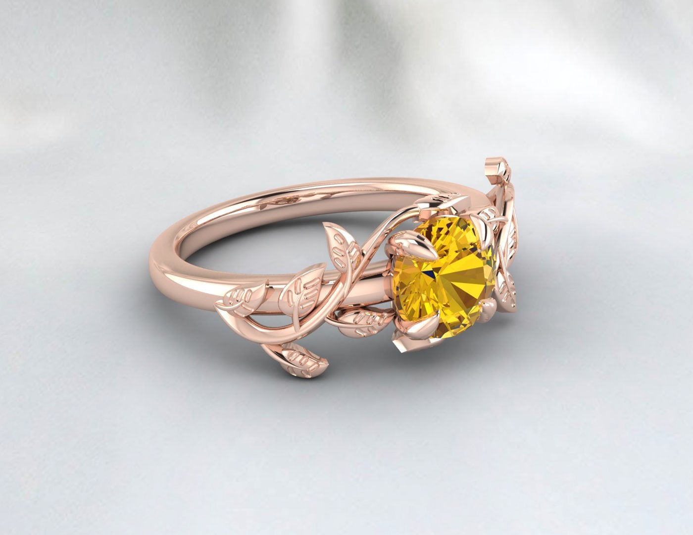 Bague citrine jaune naturelle, en forme de feuille, pierre de naissance de novembre, pierre précieuse ronde, cadeau fait à la main, bagues de bijoux, bague à griffes, bague de fiançailles