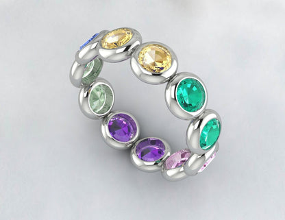 Bague multi-saphir, bague en pierres précieuses arc-en-ciel, bague en pierres précieuses multicolores