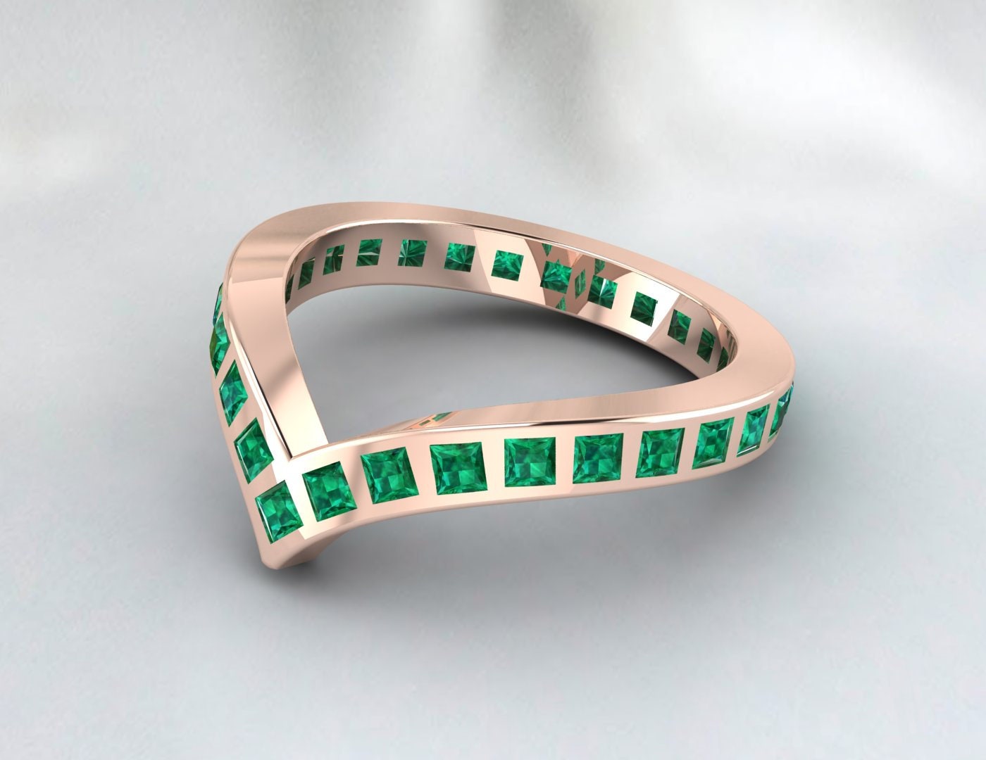 Princess Cut Emerald Eternity Curved Wedding Band Anniversary Gift