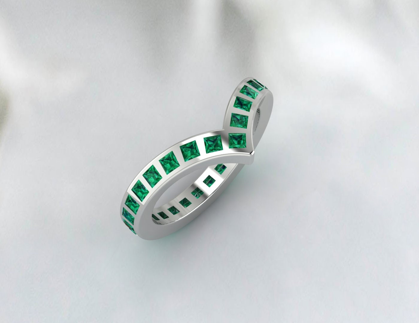 Princess Cut Emerald Eternity Curved Wedding Band Anniversary Gift