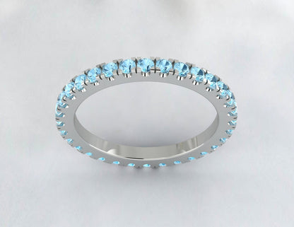 Round Aquamarine Wedding Band Full Eternity Anniversay Promise Ring