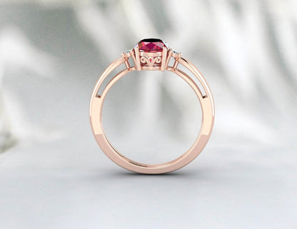 Bague de fiançailles solitaire rubis bague de promesse en argent pour femme