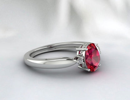 Solitaire Ruby Engagement Ring Silver Promise Ring For Women