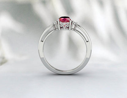 Solitaire Ruby Engagement Ring Silver Promise Ring For Women