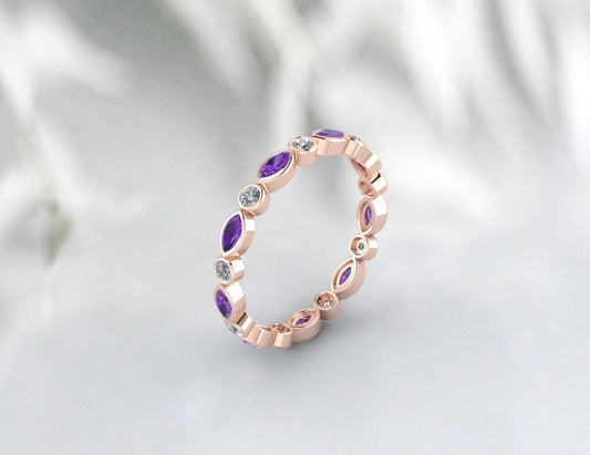 Lila Amethyst Ehering Eternity Band Versprechen Jahrestag Geschenk