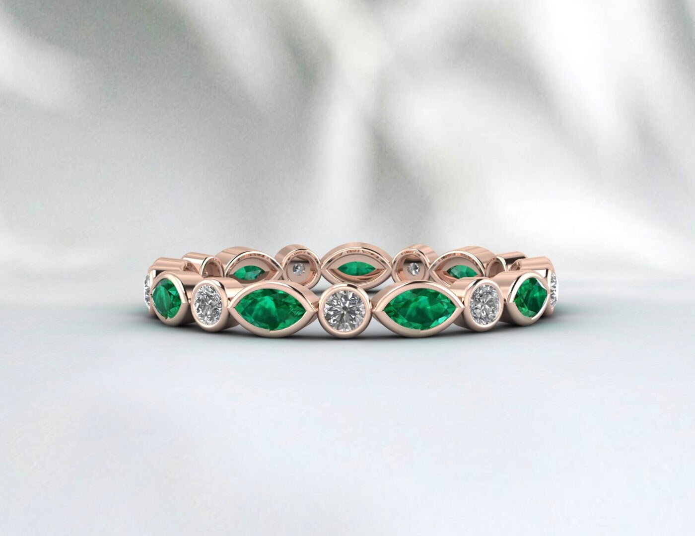 Marquise Emerald Wedding Band Eternity Band For Her Stackable Ring