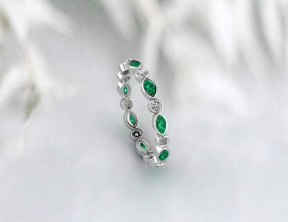 Marquise Emerald Wedding Band Eternity Band For Her Stackable Ring