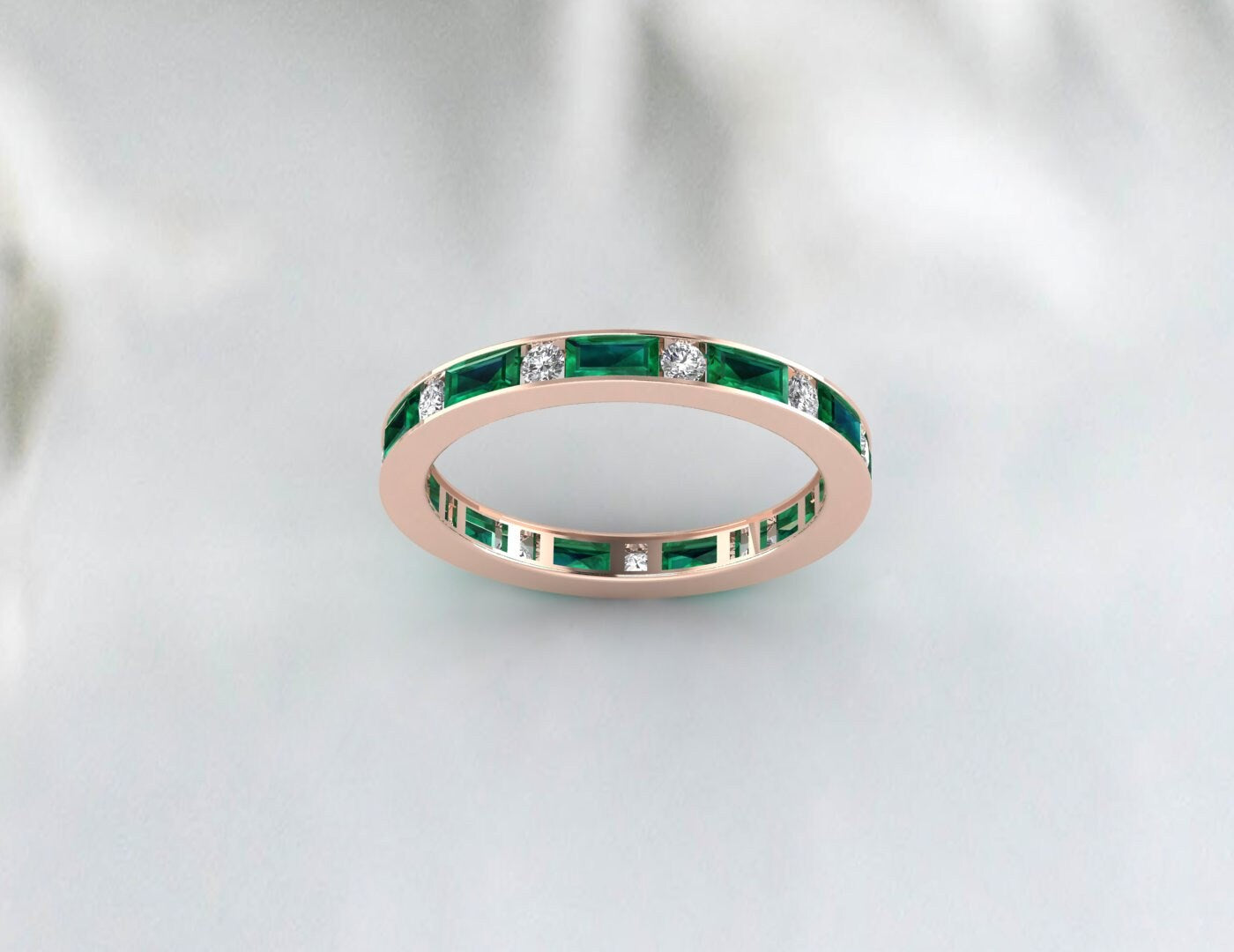 Bague d'empilage d'alliances en émeraude verte et moissanite baguette