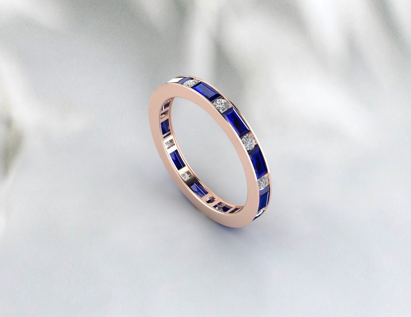 Baguette Sapphire Engagement Ring Art Deco Diamond Wedding Band