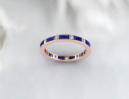 Baguette Sapphire Engagement Ring Art Deco Diamond Wedding Band