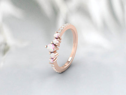 Ethopian Opal October Birthstone Danity Wedding Band Engagement Ring