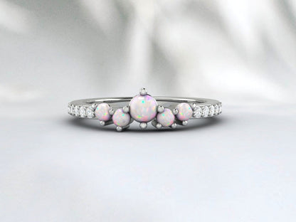 Ethopian Opal October Birthstone Danity Wedding Band Engagement Ring