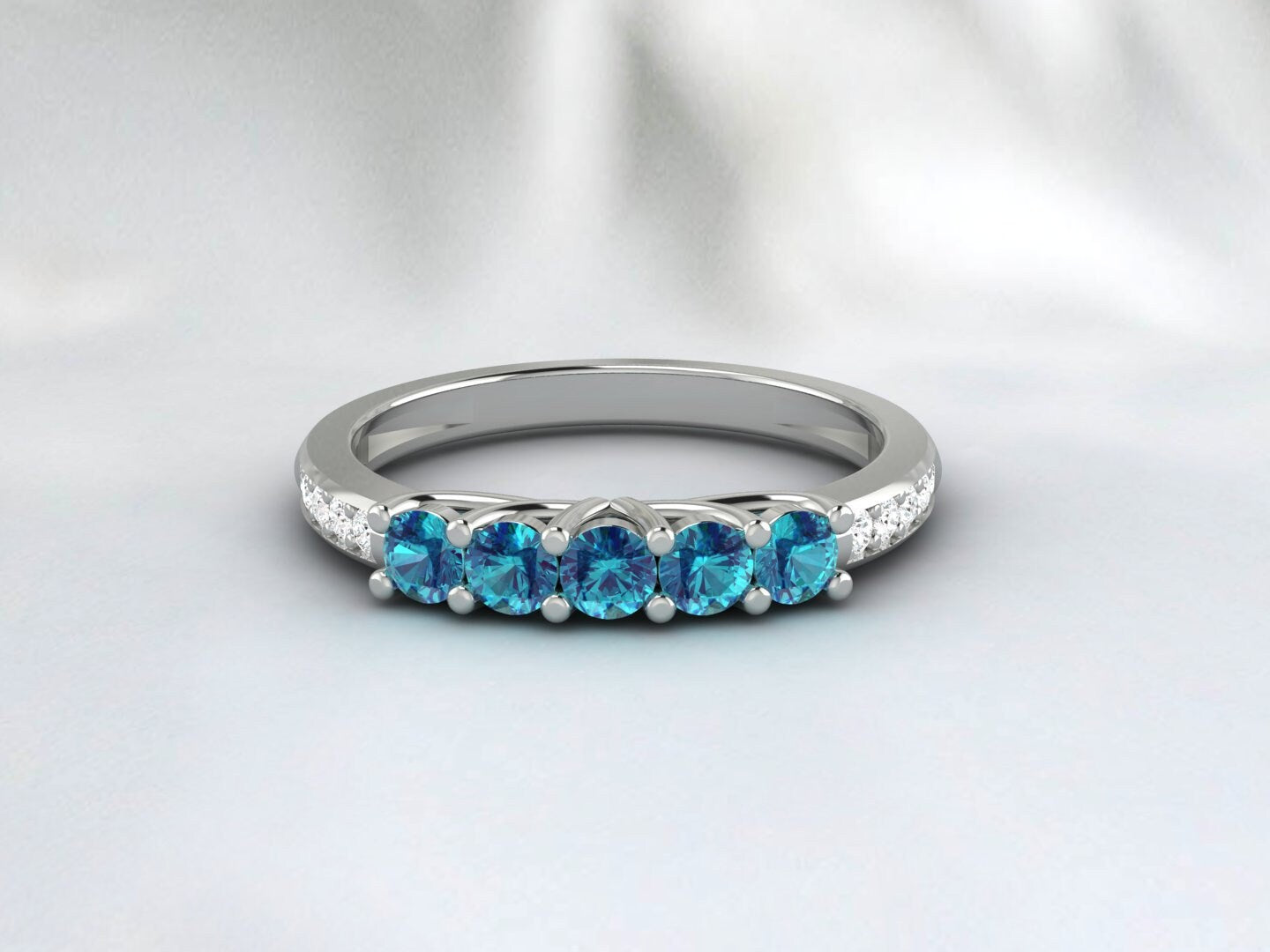 London Blue Topaze Ternity Wedding Band Engagement Ring Bridal Gift