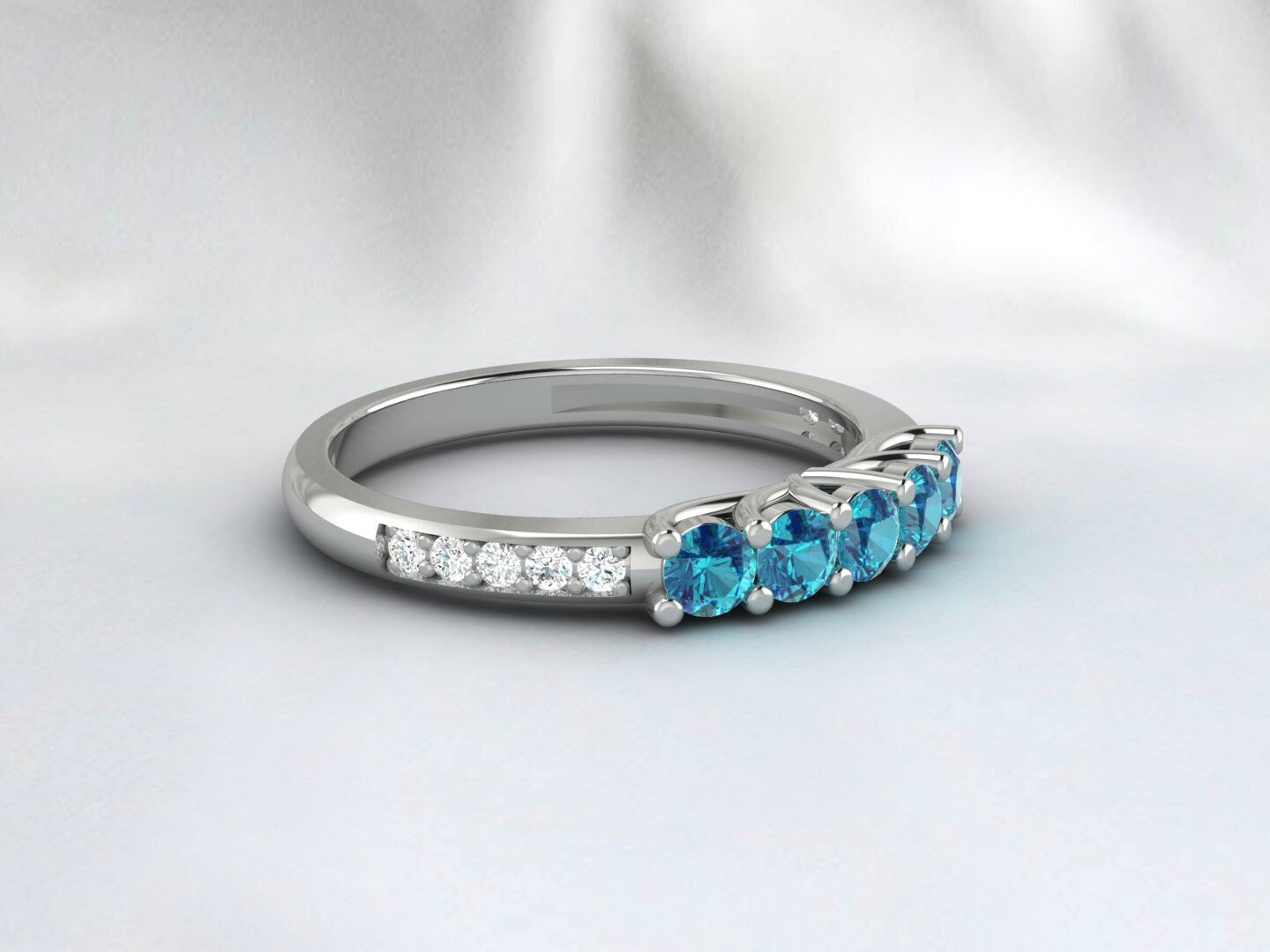 London Blue Topaze Ternity Wedding Band Engagement Ring Bridal Gift