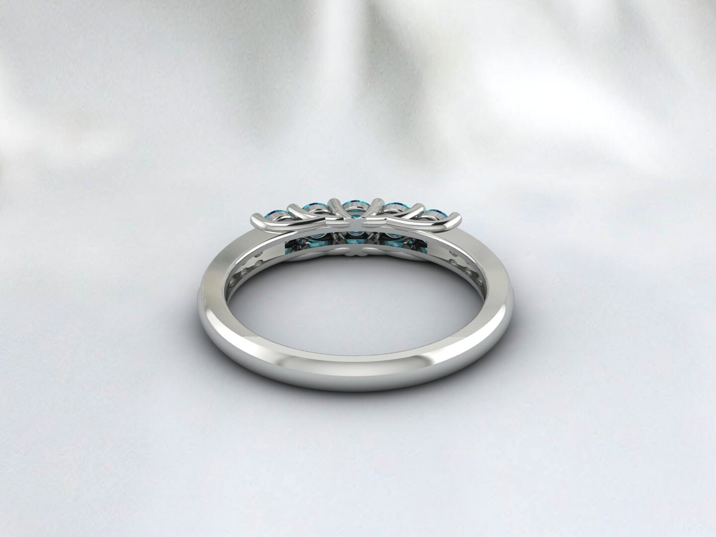 London Blue Topaze Ternity Wedding Band Engagement Ring Bridal Gift