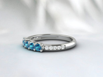 London Blue Topaze Ternity Wedding Band Engagement Ring Bridal Gift