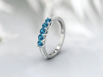 London Blue Topaze Ternity Wedding Band Engagement Ring Bridal Gift