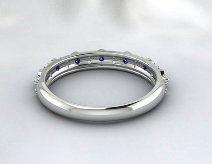 Silver Antique Sapphire Wedding Band Vintage Anniversary Gift For Her