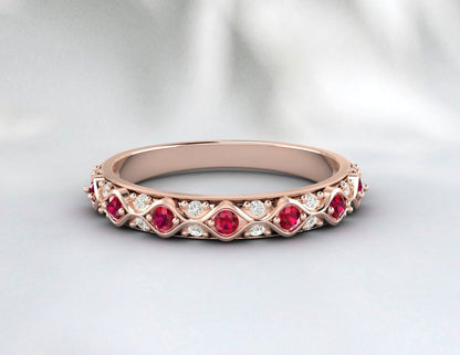 Ruby Half Eternity Band Shining Myanmar Ruby Ring Anniversary Gift