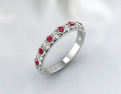 Ruby Half Eternity Band Shining Myanmar Ruby Ring Anniversary Gift