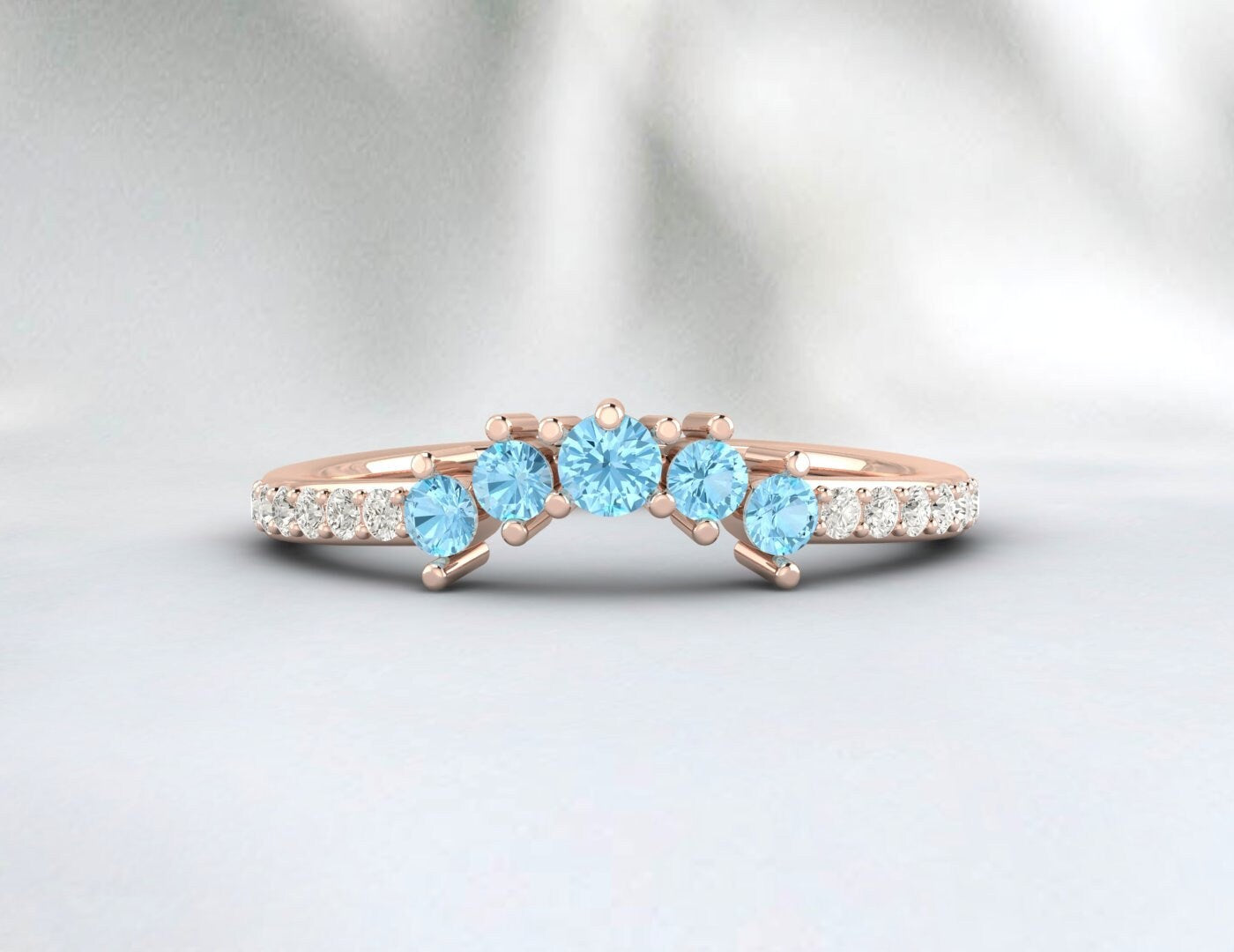 Aquamarine Curved Stacking Wedding Band Anniversary Gift For Her