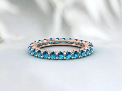 Eternity Band london blue Topaz Ring Aniversary Ring Sterling Silver Matching Band Stacking Ring Birthstone Rose Gold Plate Wedding Band