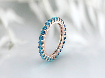 Eternity Band london blue Topaz Ring Aniversary Ring Sterling Silver Matching Band Stacking Ring Birthstone Rose Gold Plate Wedding Band