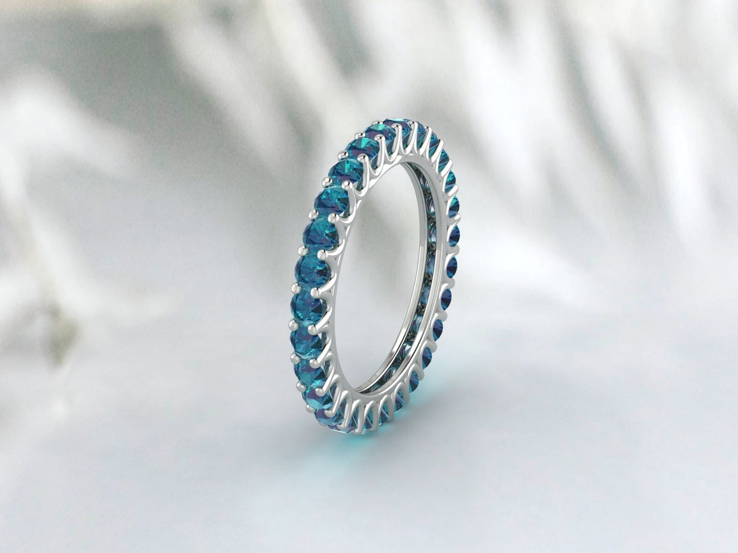 Eternity Band london blue Topaz Ring Aniversary Ring Sterling Silver Matching Band Stacking Ring Birthstone Rose Gold Plate Wedding Band