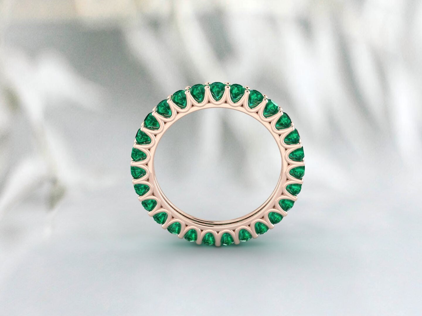 Unique Dainty Emerald Ring May Birthstone Band Round Emerald Silver Ring Stacking Ring Gemstones Ring Wedding Band Anniversary Gift