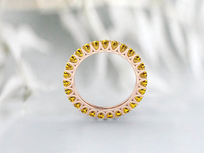 Bague de mariage d'éternité en citrine jaune, anneau empilable de pierres précieuses pour femmes