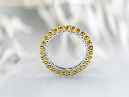 Yellow Citrine Eternity Wedding Band Gemstone Stacking Ring For Women